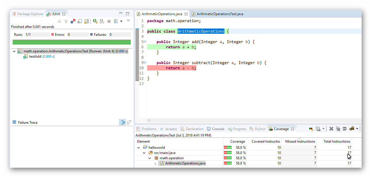 eclipse unit test result