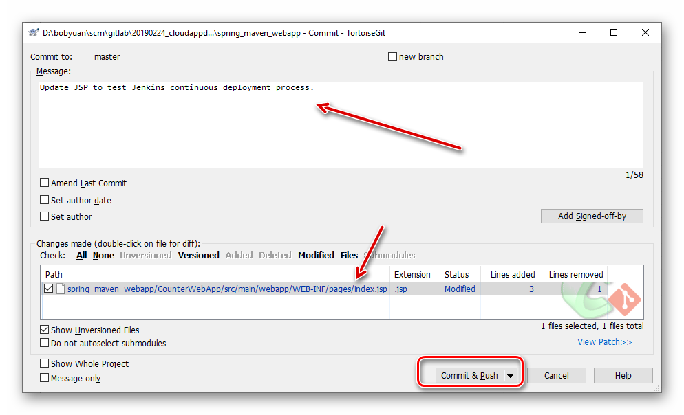 Commit and Push using TortoiseGit